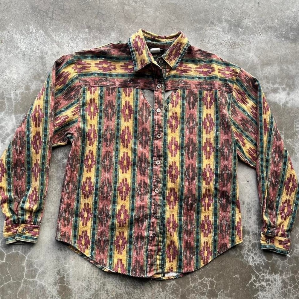 Vintage Roughrider Shirt Medium Multicolor Aztec Western Womens